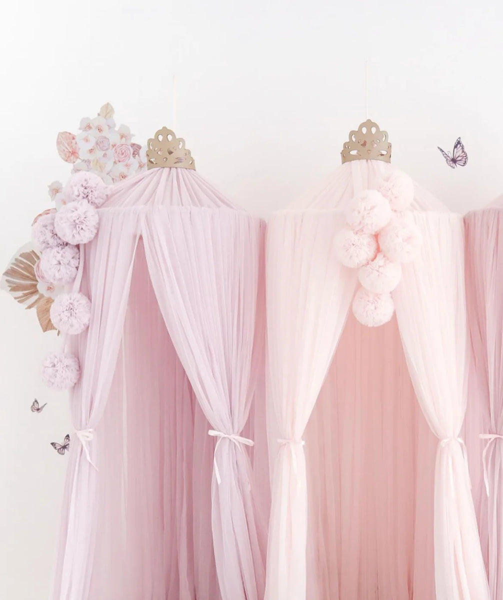 Spinkie Baby Dreamy Canopy + Big Bow Accent set with gold crown - White