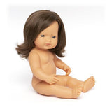 Miniland Doll 38cm - Caucasian Brunette Girl Baby Doll (Undressed)