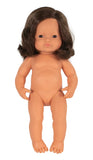 Miniland Doll 38cm - Caucasian Brunette Girl Baby Doll (Undressed)